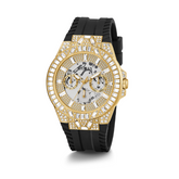 GUESS Mens Black Gold Tone Multi-function Watch 44mm