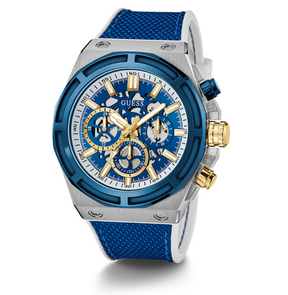 GUESS Mens Blue 2-Tone Multi-function Watch 47mm