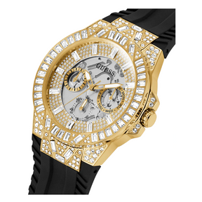 GUESS Mens Black Gold Tone Multi-function Watch 44mm