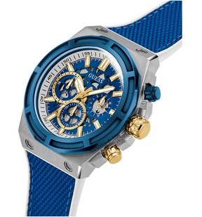 GUESS Mens Blue 2-Tone Multi-function Watch 47mm