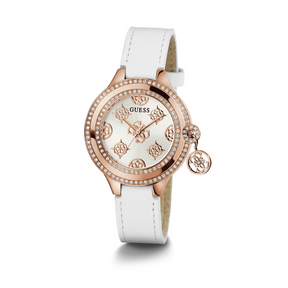 GUESS Ladies Black/White Gold/Rose Gold Tone Analog Watch 34mm