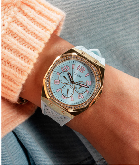 GUESS Ladies Blue/Light Blue/White | Gold/Rose Gold Tone Watch 39.5mm