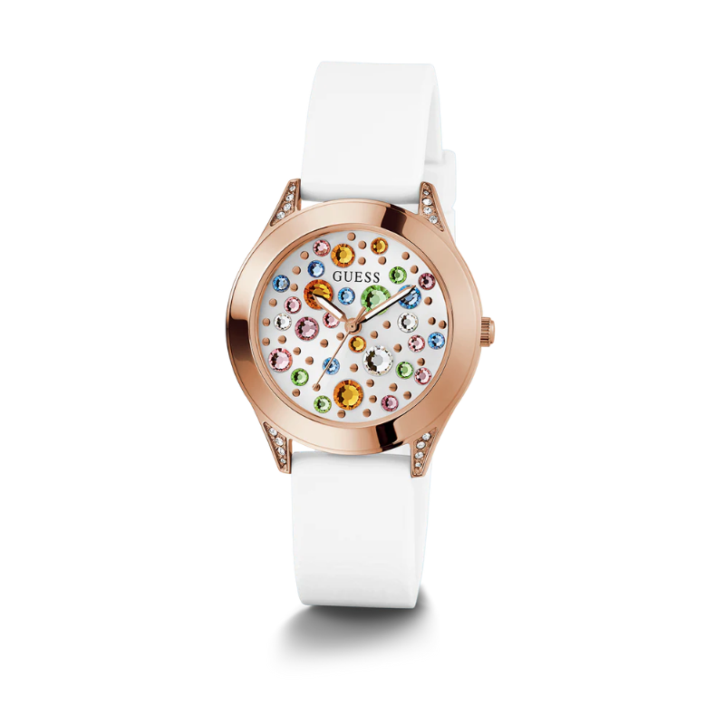 GUESS Ladies Blue/Pink/White Gold/Iridescent/Rose Gold Analog Watch 34mm