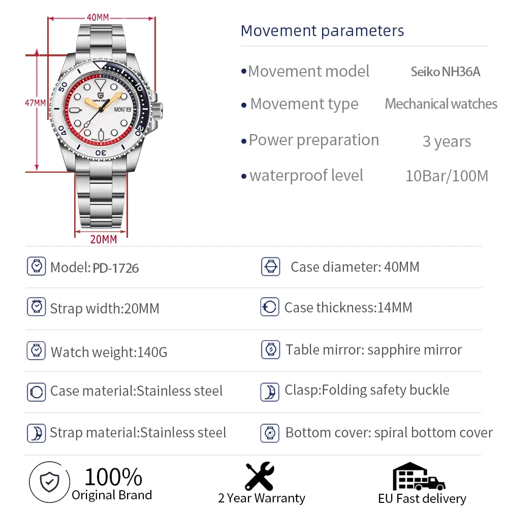 PAGANI DESIGN Men's Mechanical Luxury Automatic Watches 40mm | PD-1726